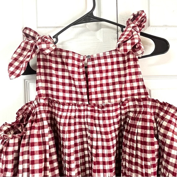 DOE & RAE Red and White Gingham Checked Cold Shoulder Butterfly Sleeve Blouse - Picture 11 of 17